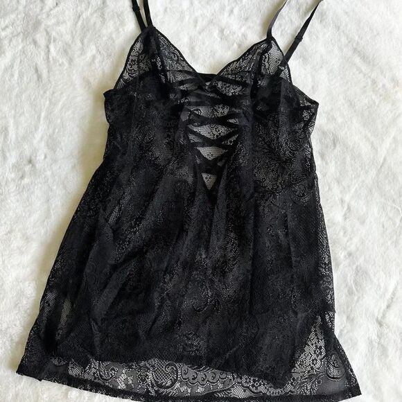 Victoria's Secret Black Sheer Lace Chemise Lingerie Women's Size Medium - Picture 1 of 11